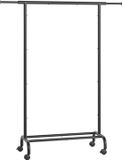 SONGMICS kledingrek op wielen, uitschuifbare kledingroede, kapstok van stalen buizen, verhoogde opbergrail, 40 x (83-120) x 156 cm, draagvermogen tot 45 kg, inktzwart