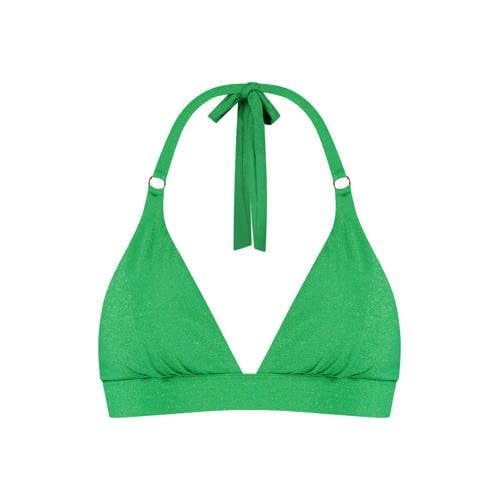 Cyell voorgevormde halter bikinitop met lurex groen