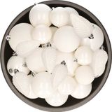 Decoris Kaemingk B.V. Kerstballen en dennenappels ornamenten - 32x st - wit - kunststof - 6, 8 en 10 cm