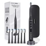 BarberBoss Sonic elektrische tandenborstel, zwarte oplaadbare tandenborstel voor volwassenen, 5 standen × 3 intensiteiten, timer van 2 minuten, 6 opzetborstels + reisetui, 180 dagen gebruik, QR-7302