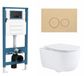 QeramiQ Dely Swirl Toiletset - reservoir encastré Qeramiq Flush - abattant avec frein de chute - plaque de déclenchement en plastique beige - boutons ronds - blanc brillant