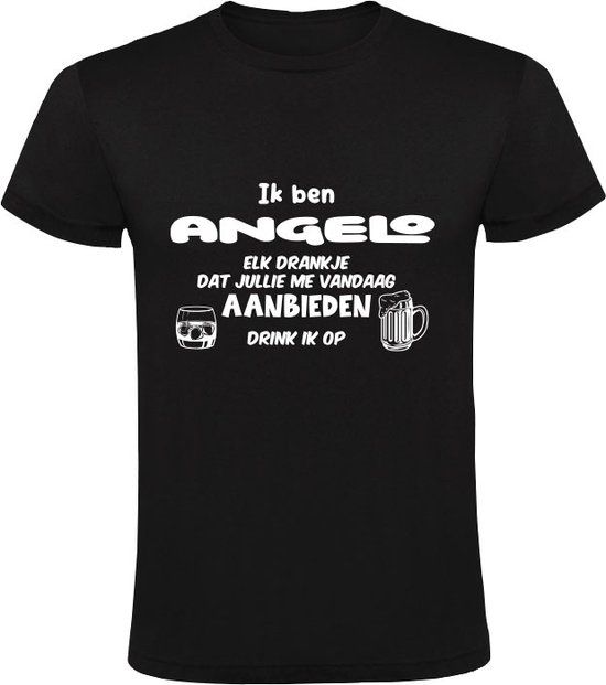 Sol's Ik ben Angelo Heren T-shirt - Zwart - Maat M - Verjaardagscadeau