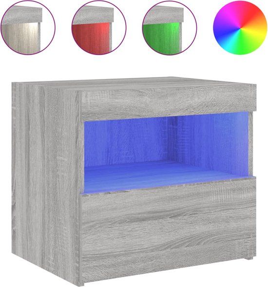 vidaXL Nachtkastje met LED-verlichting 50x40x45 cm grijs sonoma eiken