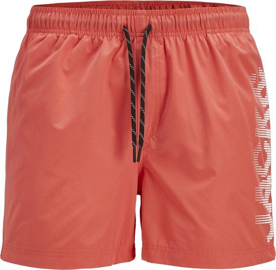 JACK & JONES PLUS SIZE JACK&JONES JPSTMAUI JJSWIM SPLICE LOGO AKM SN PLS Heren Zwembroeken - Hot Coral - Logo - Koordsluiting - 50% gerecycled polyester, 50% polyester - Regular Fit - Plus Size - 46