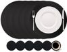 Cookinglife Placemats en onderleggers - Set van 12 - 6 ronde placemats - Ø38 cm - 6 ronde onderzetters - Ø10 cm - Dubbelzijdig - Vegan Lederlook - Zwart