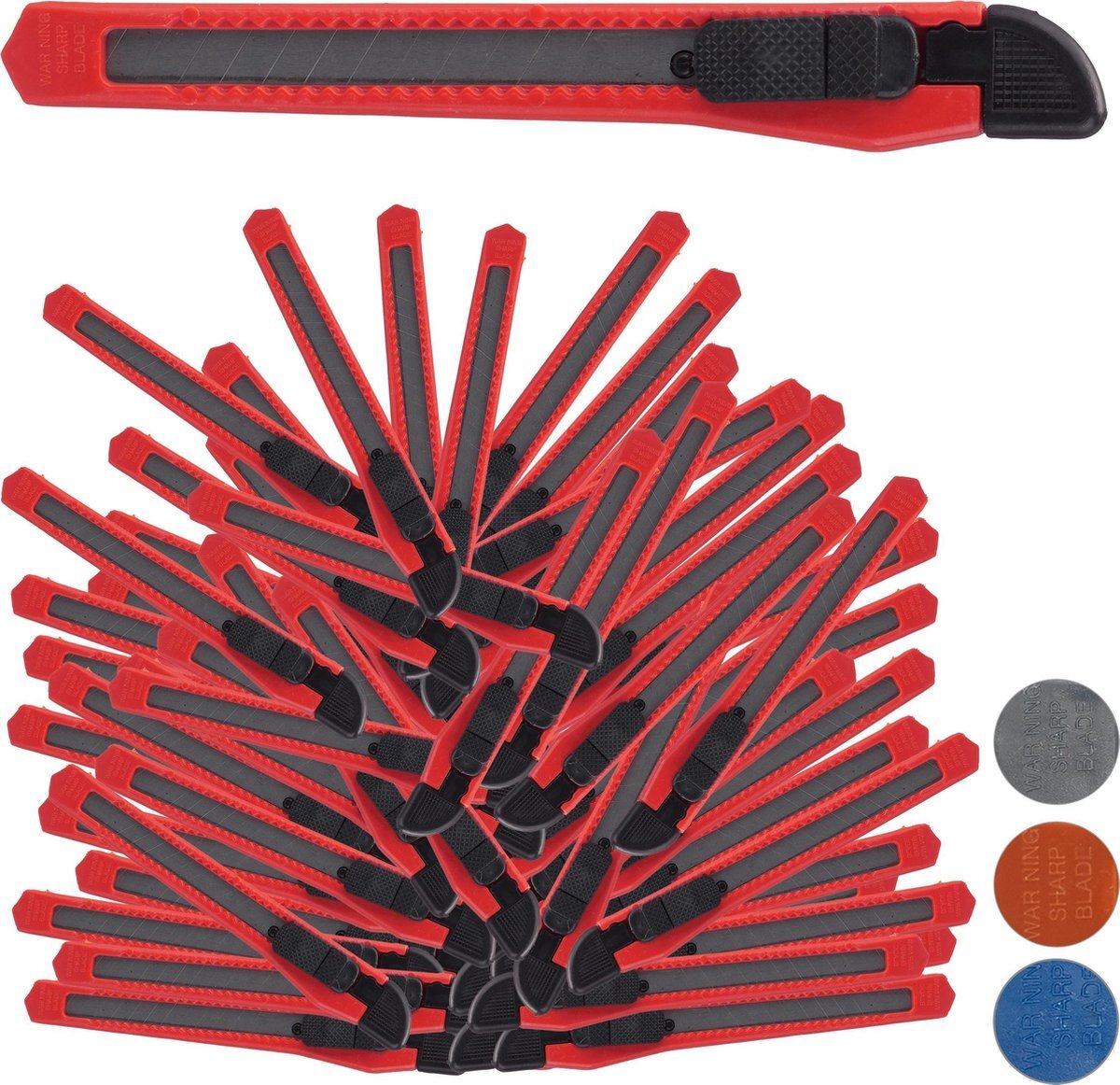 Relaxdays afbreekmes 100 stuks - hobbymes - tapijtmes - snijmes - afbreekbaar - 9 mm rood