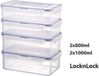 Lock&Lock Boîtes de conservation en set de 4 pièces, boîtes de rangement empilables en plastique transparent de haute qualité, sans BPA, étanches, rectangulaires, 2 x 0,8 litre et 2 x 1 litre