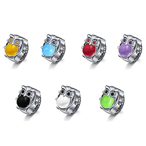 JewelryWe Vingerhorloge dames en heren elastisch kwarts ring uilen-stijl 7 stuks.