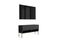 3E 3xE living.com 3xE living Meuble TV 100 cm, noir mat, pieds droits dorés