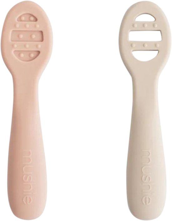 Mushie First Feeding Baby Spoons 2-Pack - Blush/Shifting Sand