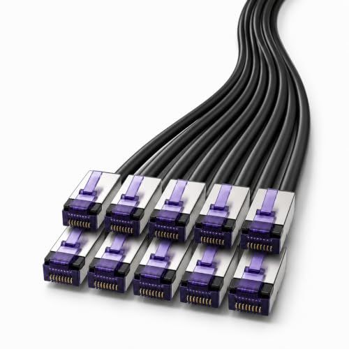 1aTTack.de - 0,25 m - CAT6a Superflex Ethernet Gigabit LAN-netwerkkabel RJ45 CAT6 A patchkabel 10000 Mbit/s SFTP PIMF 500 MHz compatibel met CAT6 CAT5 - Zwart - 10 stuks