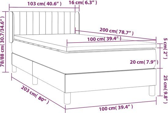 vidaXL Boxspring Bed met Matras - Stof - Donkergrijs - 100x200 cm