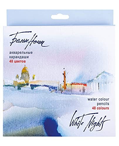 Honsell 80131 - White Nights aquarelstiften, set van 48 in kartonnen etui, houten stiften met hoge kleurglans, zachte kleurmarkering, waterschilderbaar