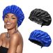 Euqvunn 2 pièces Bonnet de nuit en satin, Bonnet de nuit réglable réversible bicolore, Convient pour le sommeil nocturne, Protection pour cheveux longs/lisses/bouclés (Noir Bleu)