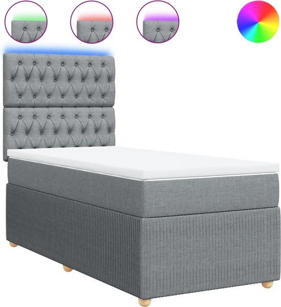 vidaXL Boxspring bed met matras stof lichtgrijs 90x190 cm