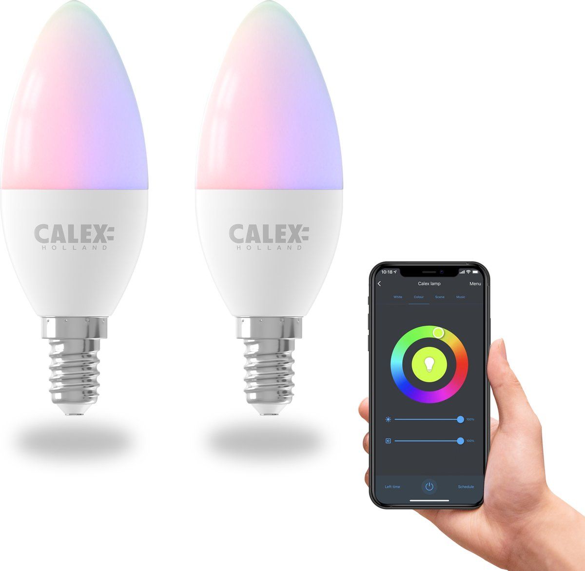 Calex Slimme Lamp - Set van 2 - E14 - Wifi LED - RGB & Wit Licht - Dimbaar - 4.9W