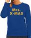 Bellatio Decorations Mrs. x-mas Foute Kersttrui sweater voor dames - blauw - met gouden glitter letters - kerstkleding / kerst outfit XS