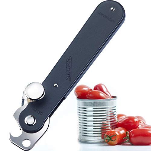 Westmark Blikopener met hefboomwerking en flesopener, lengte: 14,9 cm, staal, Original Sieger, zwart/zilver, 11212270