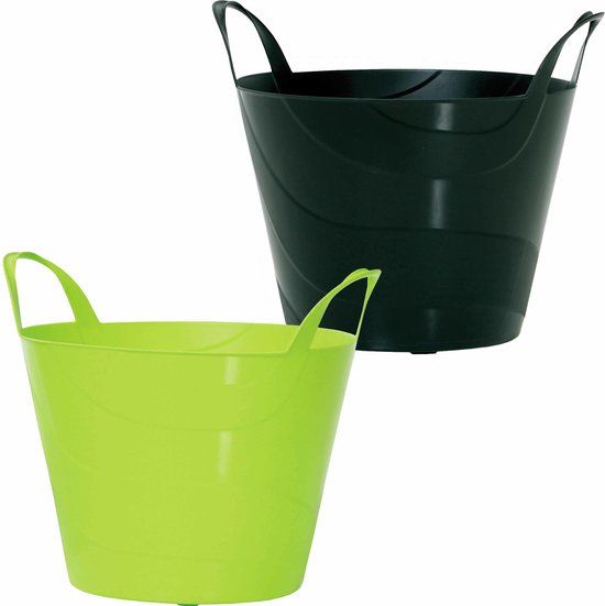 Prosperplast Set van 2x flexibele emmers/wasmanden/kuipen - 30 liter - groen/zwart