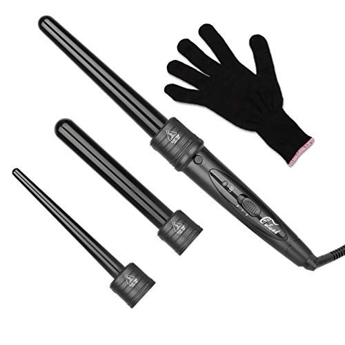 Culwad Krultang 3-in-1 krulspelden set multifunctionele verwisselbare keramische coating - met handschoen (verpakking MEHRWEG) 3 in 1 Lockenstab zwart