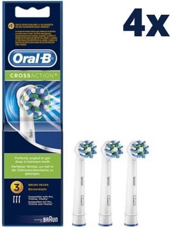 Vitis Oral-B Cross Action Opzetborstels - 4 x 3 stuks - Voordeelverpakking