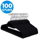 ACAZA Kledinghangers - Kleerhangers - Broekhanger - 100 Stuks - Volwassenen - Anti Slip - Sterk Materiaal - Fluweel/Velvet - Zwart