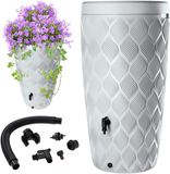 KADAX Regenton met in deksel geïntegreerde plantenbak, 240 l, regenton van kunststof, regenwatertank met kraan, vorstbestendige regentank (lichtgrijs)