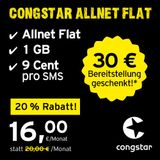 congstar Allnet Flat Plus [SIM, Micro-SIM en Nano-SIM] Maandelijks Rolling Contract (1 GB vaste data bij 21 Mbit/s, Allnet Flat in alle Duitse netwerken)