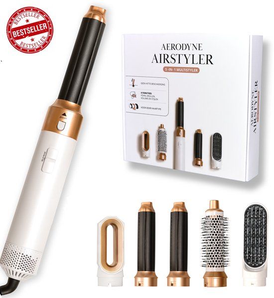 Aerodyne® Airstyler - Föhnborstel - Multistyler - Krultang 5 in 1 - Wit/Roségoud