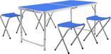 Bol Table de camping - Table de pique-nique - Table pliante - Avec 4 chaises - Hauteur réglable - Camping - 120x60x70 cm - Bleu