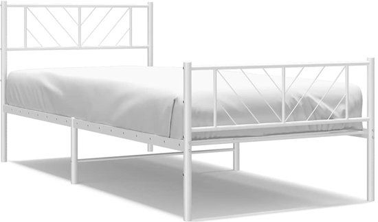 vidaXL Bedframe met hoofd- en voeteneinde metaal wit 100x200 cm