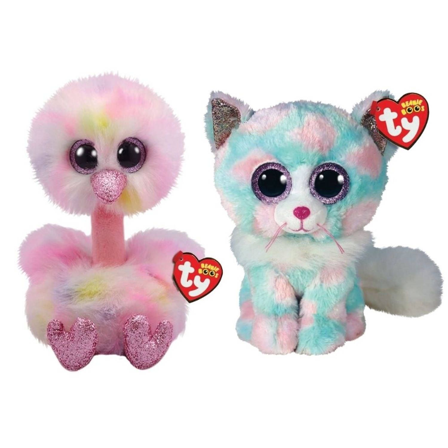 TY - Knuffel - Beanie Buddy - Avery Ostrich & Opal Cat - 2023 - Meerkleurig