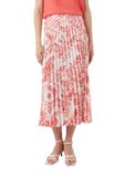 comma - Jupe mi-longue évasée en satin rose nacré avec plis et motif tie-dye