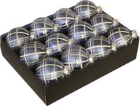 Othmar Decorations Bv 24x stuks luxe glazen gedecoreerde kerstballen donkerblauw schotse ruit 7,5 cm