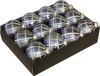 Othmar Decorations Bv 24x stuks luxe glazen gedecoreerde kerstballen donkerblauw schotse ruit 7,5 cm