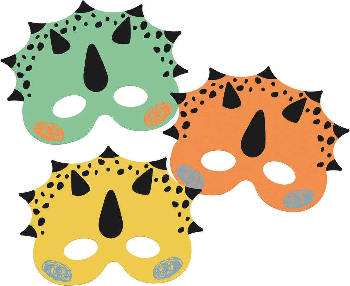 Folat Party Products Maskers Dino Roars - 6 stuks - Multikleur
