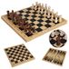 Échiquier en bois 3-en-1 - Jeu de dames et de backgammon - Pliable