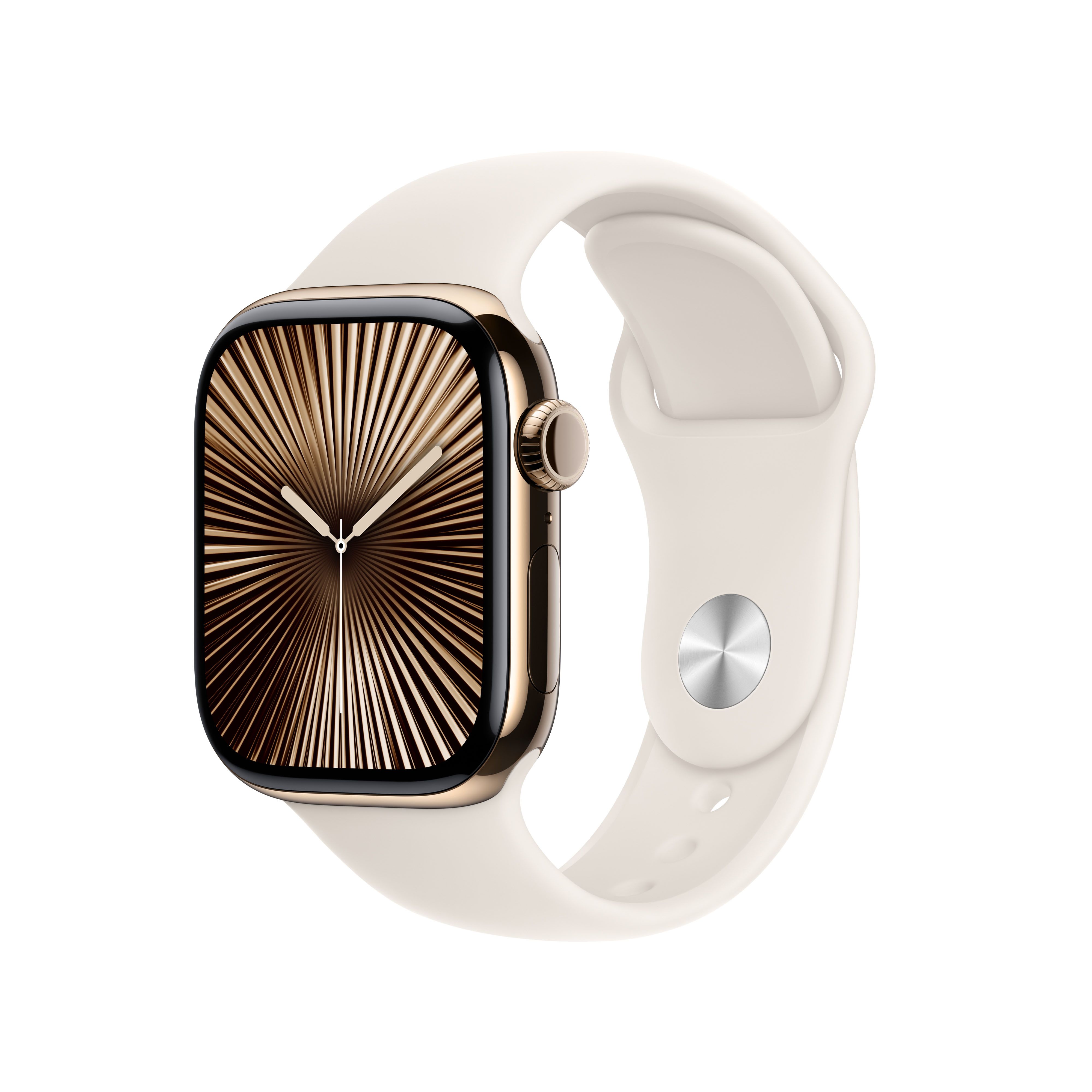Apple Watch Series 10 - 42mm Gold Titanium Case with Beige Rubber Band - 4G, GPS, OLED Display