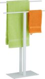 Relaxdays Handdoekenrek Staand - 2 Stangen - Wit - Metaal - 82 x 50 x 19 cm