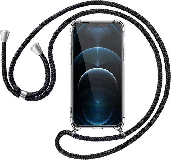 BixB iPhone 12 Pro Max Hoesje Transparant TPU met koord + 2X Screenprotector