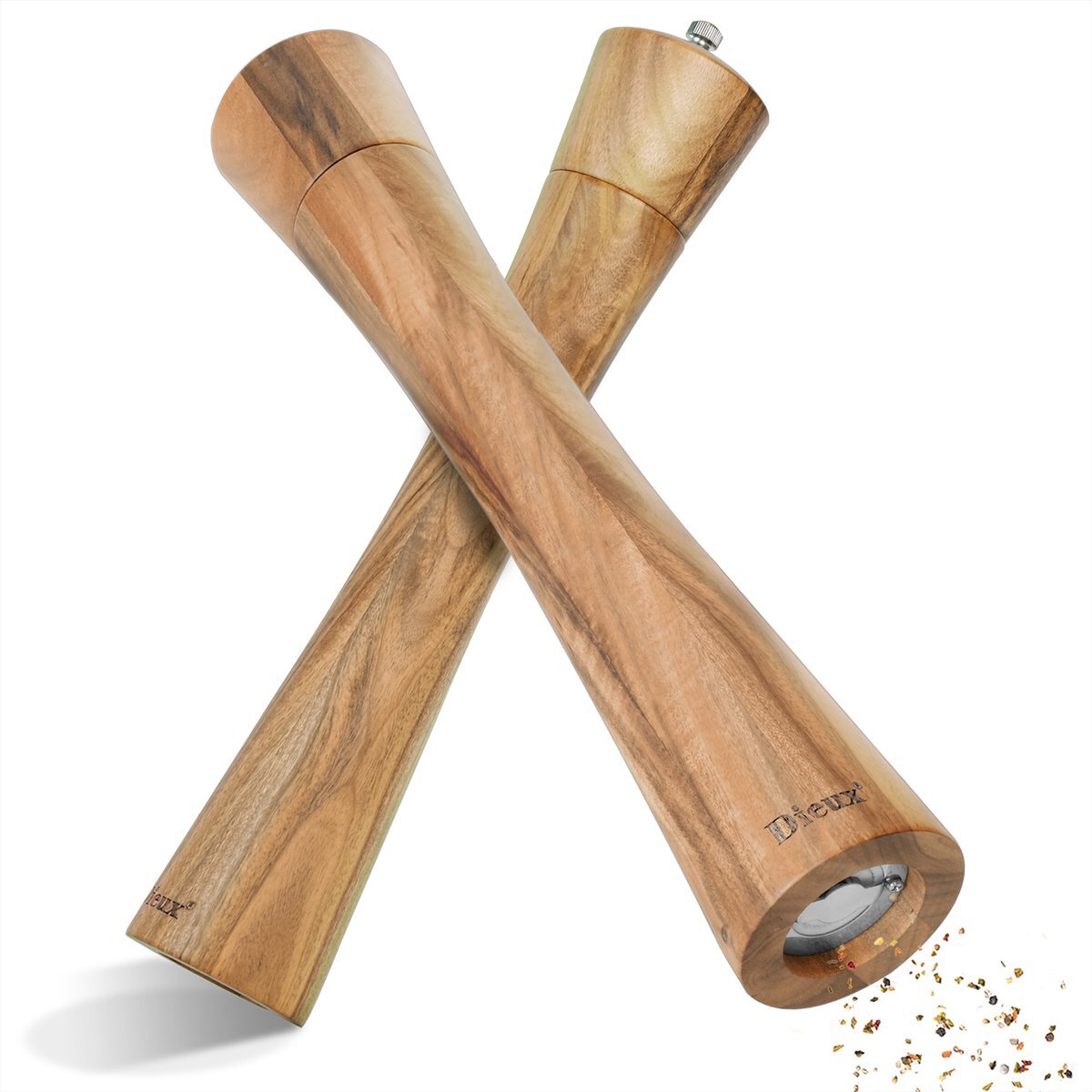 Dieux - Pepermolen en Zoutmolen set - 32CM - Zout peper kruiden - 2 stuks - Acacia hout - Instelbare maalgraad - Duurzaam - Luxe kwaliteit - Hervulbaar