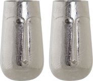 Item International Set van 2x stuks bloemenvaas zilver van aluminium met gezicht 16 x 6 x 28 cm