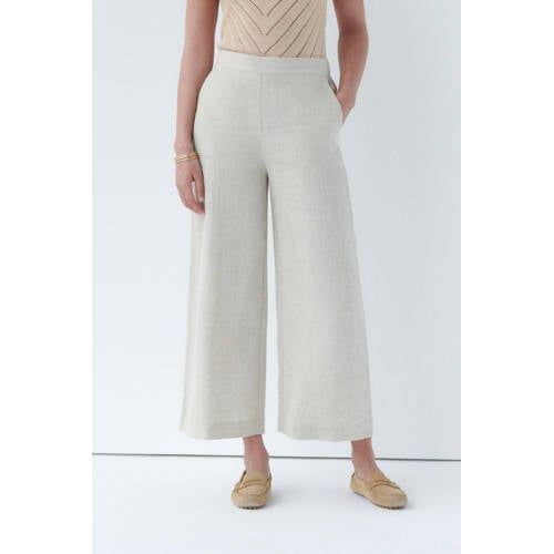 Caroll wide leg high waist casual broek met linnen zand