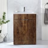 Hudson Reed Cluo Meuble lavabo – 60 cm – Chêne foncé – Avec lavabo – Poignées invisibles chromées – Design moderne