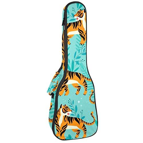 Mersov Tenor Ukulele Gigbag Waterdichte Ukelele Case Gewatteerde Rugzak, Geweldig voor Sopraan Concert (21/23/24") Tijgerpatroon Dier Blauw Groen Bladeren