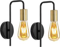 DAXGD Vintage wandlamp, 2 stuks, E27 wandlamp voor binnen, industrieel, zwart, wandspot, ijzer, retro, voor slaapkamer, hal, woonkamer, bar, eetkamer (zonder lamp)