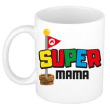 Bellatio Decorations Cadeau koffie/thee mok voor mama - wit - super mama - keramiek - 300 ml - Moederdag