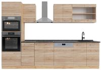 Vicco R-Line Complete keukeneenheid – 300 cm met hoge kast, WB Antraciet Sonoma/Goudkraft eik