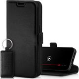 SURAZO Slim magnetische telefoonhoes voor Xiaomi 13 Ultra, klaphoes van echt leer, met kaartenvak, RFID-bescherming, sleutelring, portemonneehoes, leren hoes (zwart)