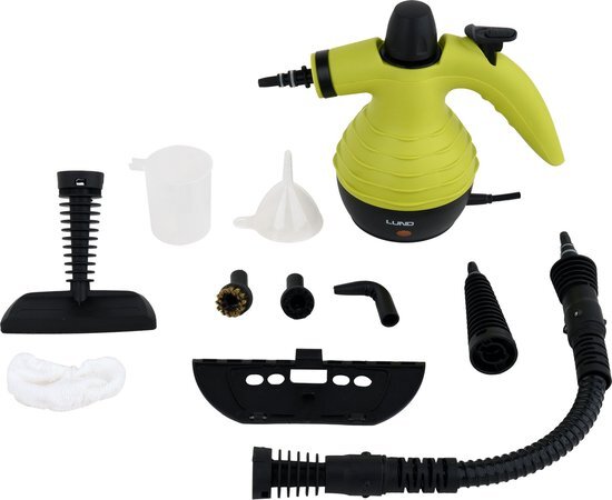 Lund professional hand stoomreiniger met 6 opzetstukken - steam cleaner - kinderslot - 10-delige set - 900W-1050W - groen